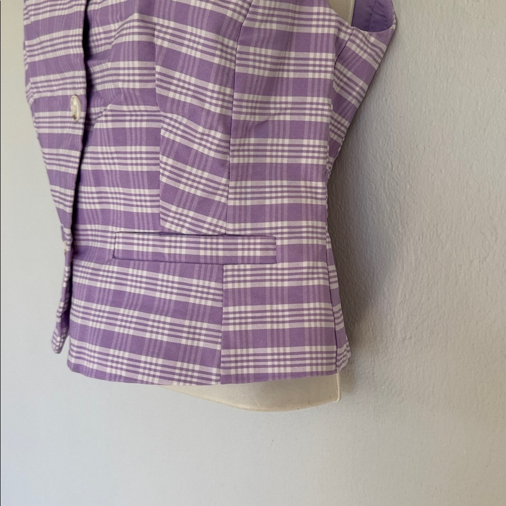 New York & Company purple white plaid button up sleeveless vest blouse small - Picture 9 of 13